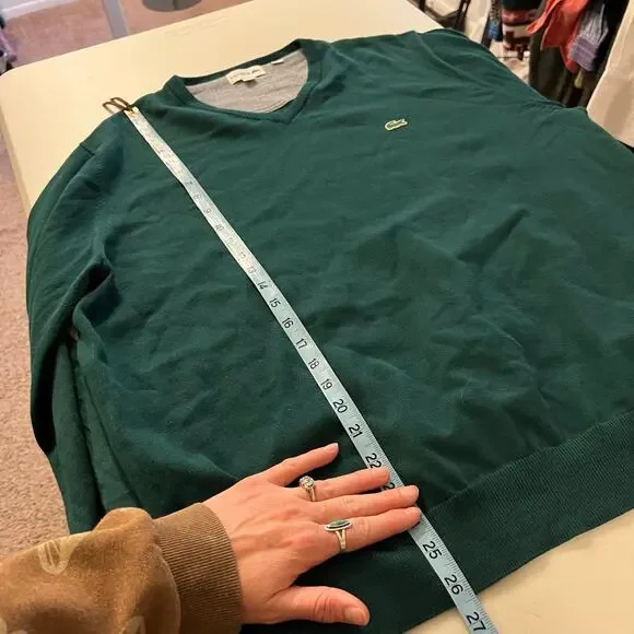 Lacoste Green Unisex V Neck 100% Cotton Pullover Sweater Size XL